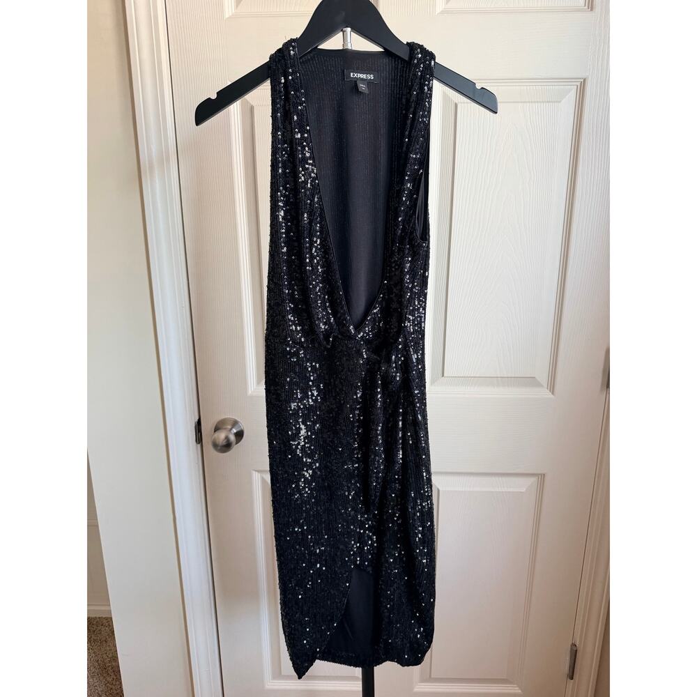 Express wrap sequin dress EUC black XS